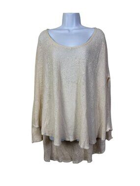 Free People Oversized Beige Linen Blend Knit High Low Sweater Top Large Cream